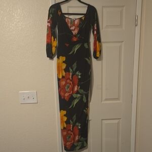 Fashion Nova Puff Sleeve V-Neck Bodycon Dress